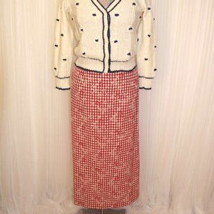 1980s Size M/L Vintage Red Plaid Maxi Skirt Drawstring Waist and Side Slit